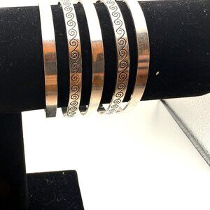 Vintage Silver Tone Wide Multi-Band Cuff Bracelet With Swirl Etching – Fashion J